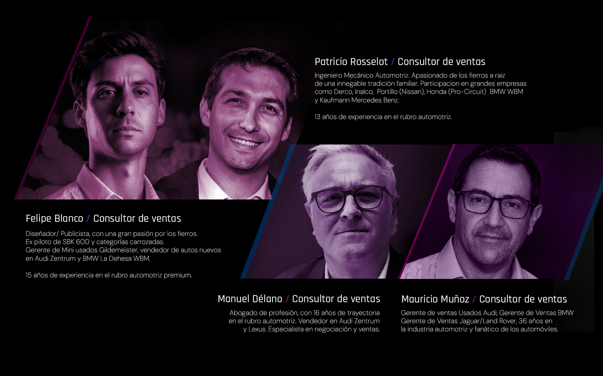Equipo Blanco Rosselot Car Store — Patricio Rosselot, Felipe Blanco y Manuel Délano, consultores de ventas.